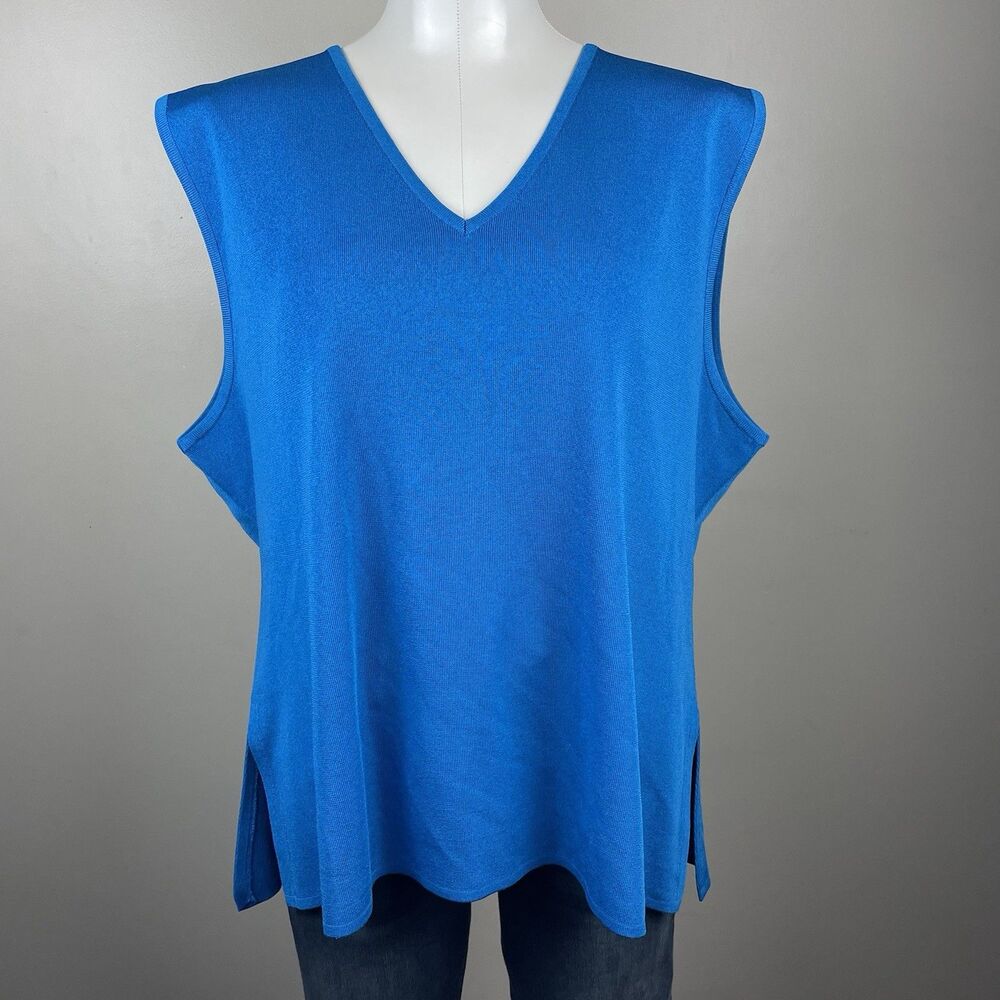 Exclusivel MISOOK Side Slit Vneck Sleeveless Knit Tank Top Blue Sz 2X